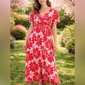 💜SHEIN Red Floral Summer Dress